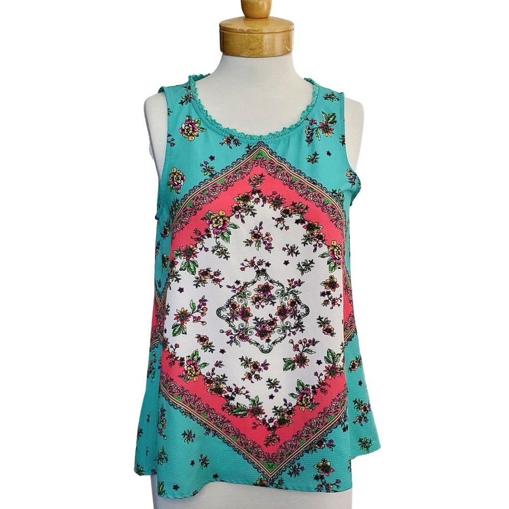 SALE UMGEE Sleeveless Top Blouse Tunic Geometric Floral Bright Colors BOHO Sz S